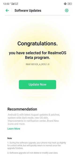 realme os beta update