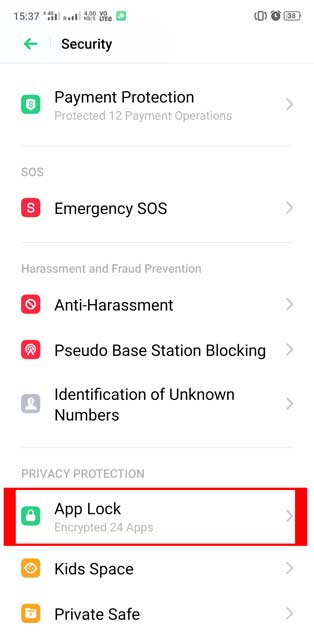 click on app lock in settings