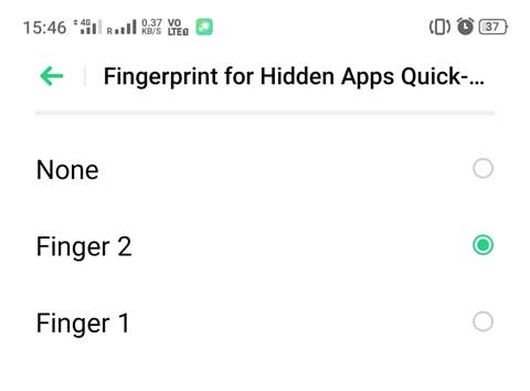 select fingerprint to unhide the hidden apps in realme color os devices