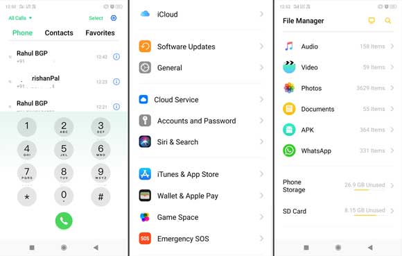 ios 13 theme for oppo realme settings, dialpad and file manager