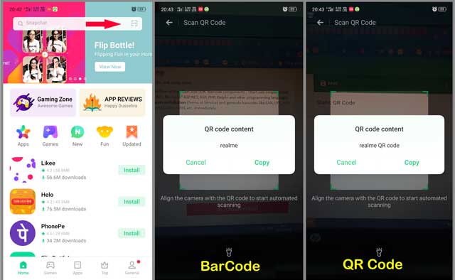 realme qr code and barcode scanner app