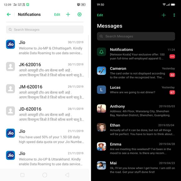 ColorOS Message app compare