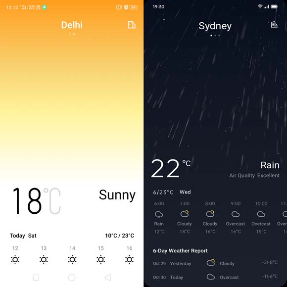 ColorOS 7 vs coloros 6 weather app compare