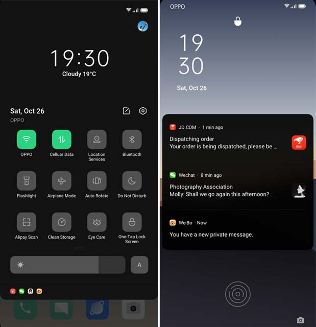 ColorOS 7 Notification center and lock screen