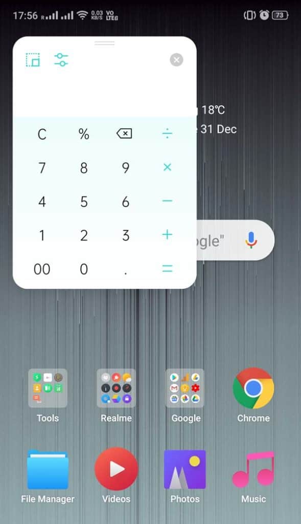 ColorOS 7 floating calculator app look