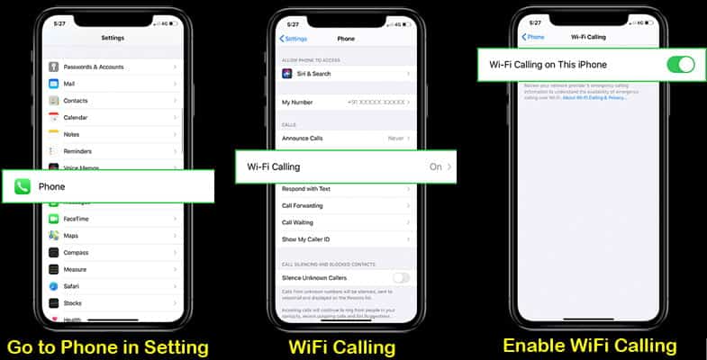 How to enable voice over WiFi calling in apple iPhones
