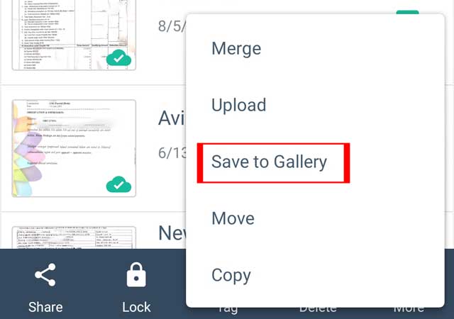 Save documents to gallery from camscanner