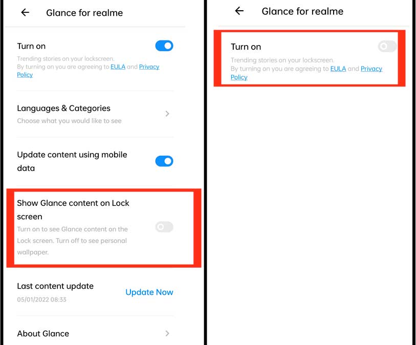 How to remove Glance from lockscreen in Realme