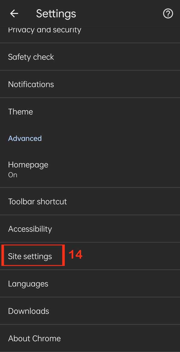 site settings in chrome settings