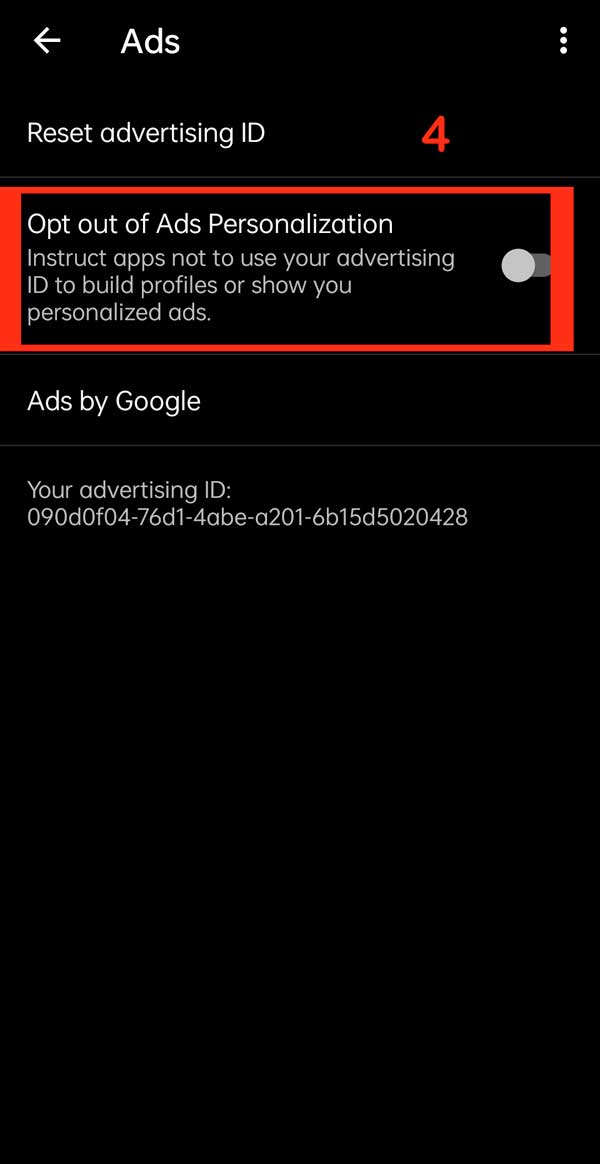 disable opt out of ads personalization