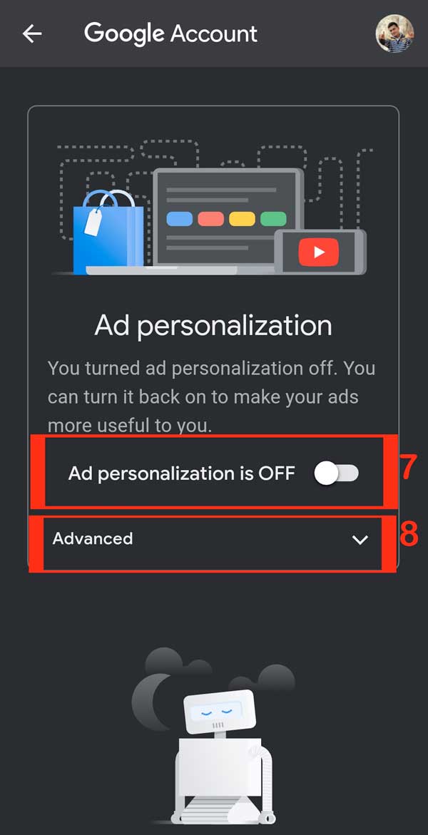 enable ad personalization option