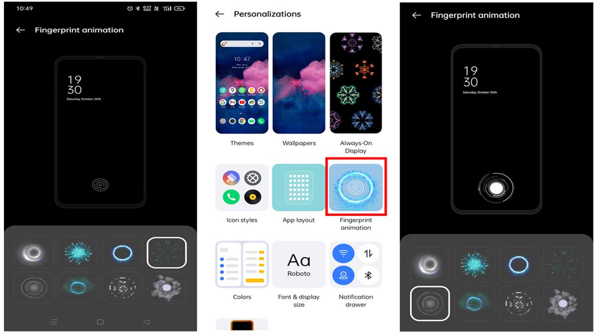 realme phone theme with fingerprint animation style change
