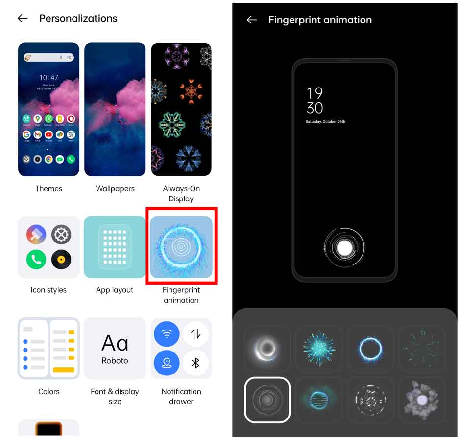 select to change the fingerprint animation style in realme phone