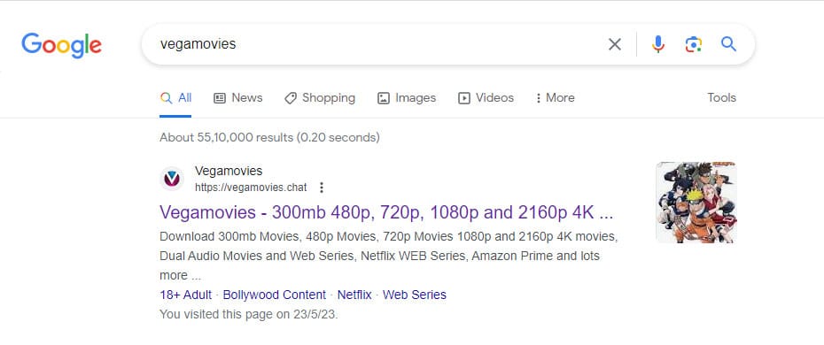 vegamovies google search results