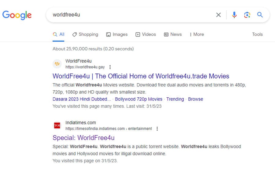 worldfree4you google search results