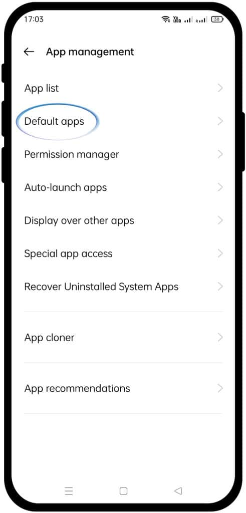 defaults apps in settings in realme