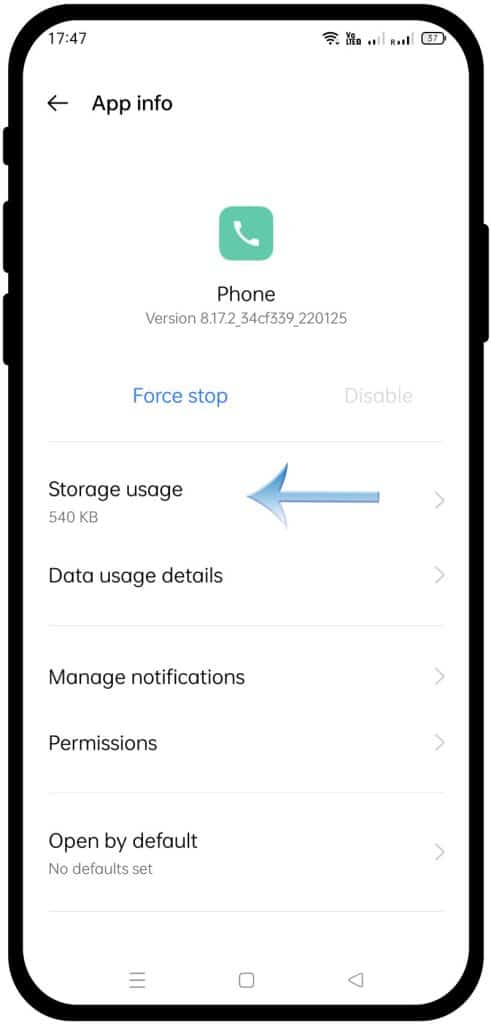 storage option for phone app in realme